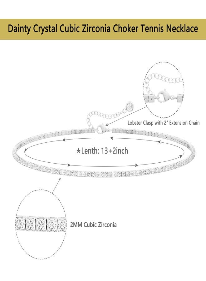 Robaice Tennis Necklace for Women, Silver Plated Rhinestone Choker Necklace for Women, Dainty Cubic Zirconia Cut Faux Diamond Chain 2mm - Image 5